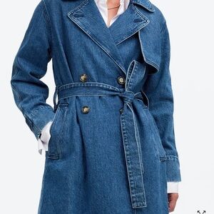 Denim Double-Breasted Crop Trench Coat in Ravenwood Wash